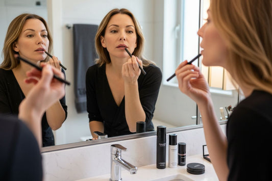 mature woman applying lip liner