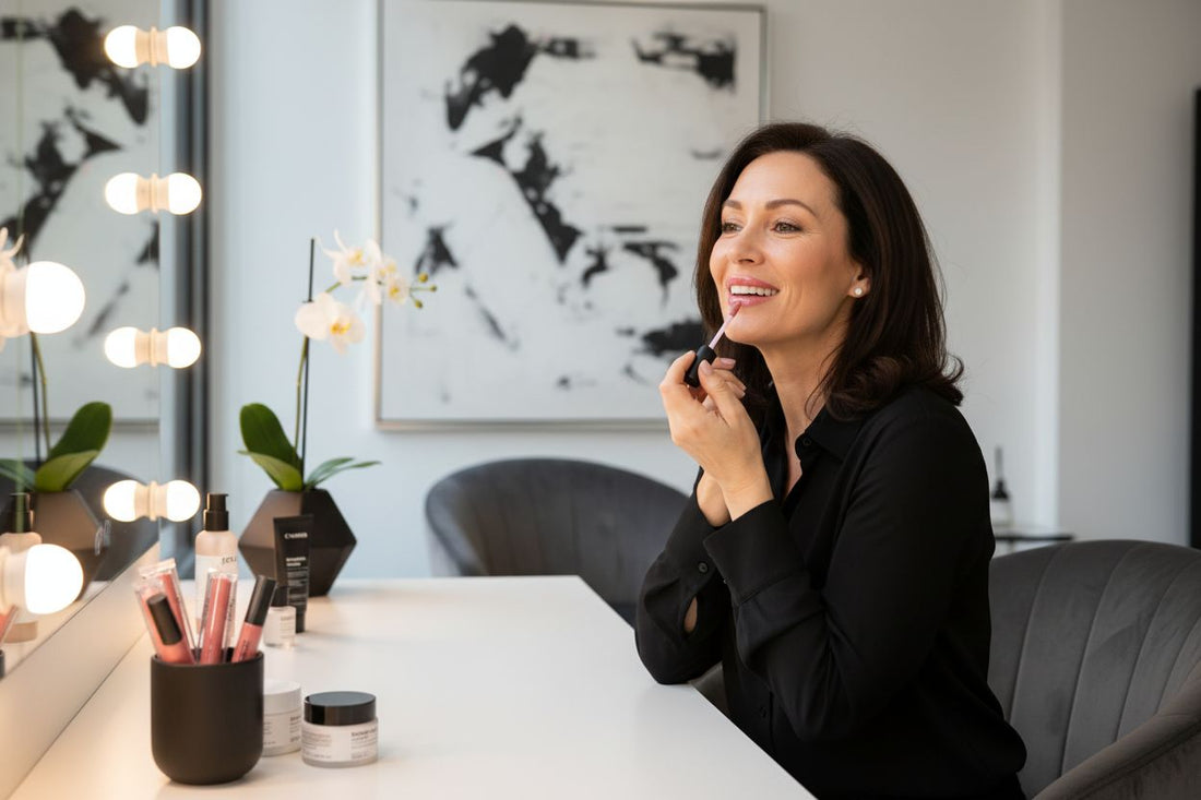 woman pink lip gloss