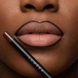 Espresso lip liner applied - neat liner outline, true brand pencil