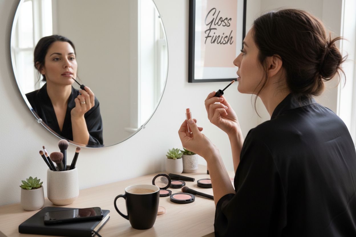 gloss finish lipstick application