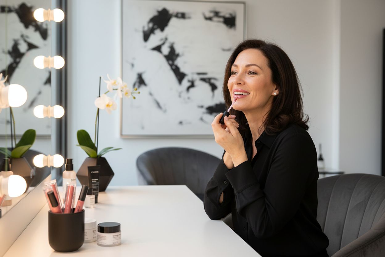 woman pink lip gloss