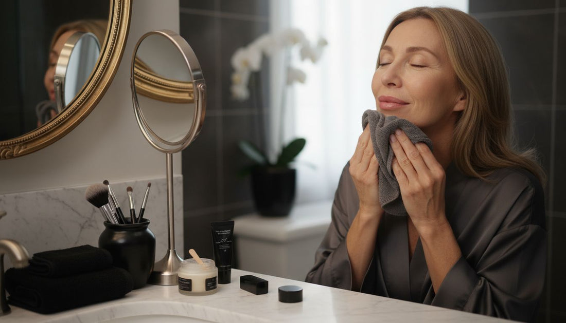 mature woman exfoliating lips