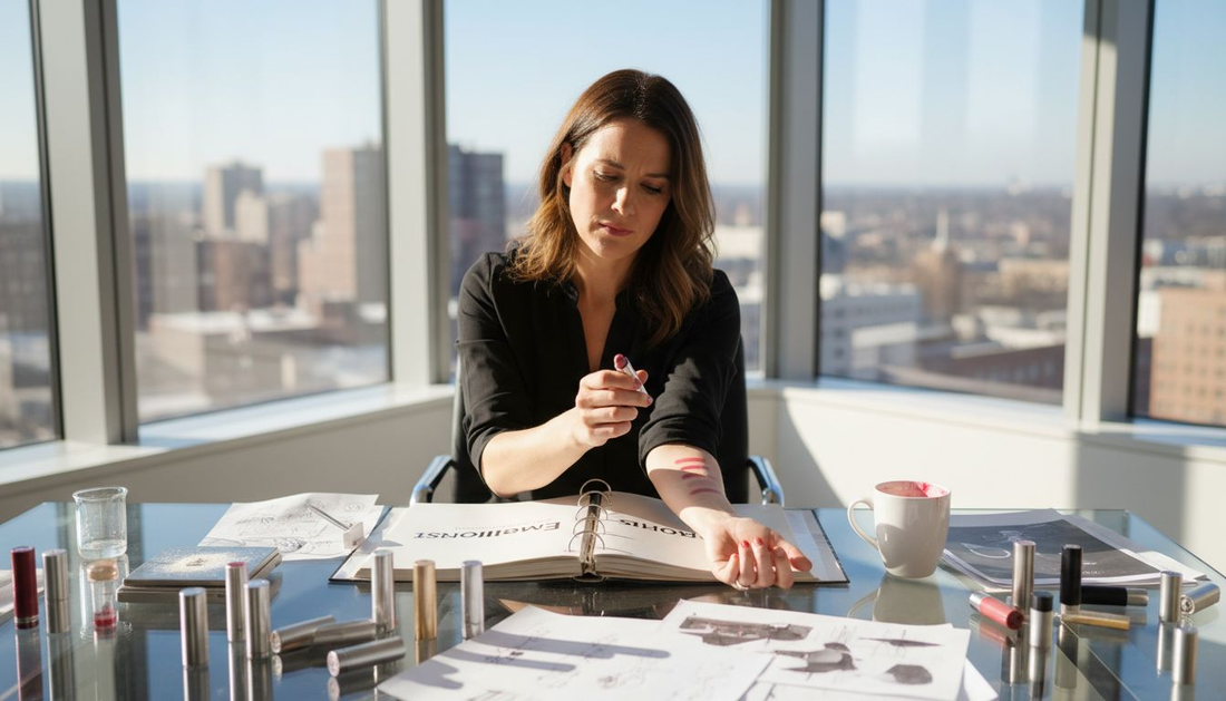 Designer testing lipstick comfort and hydration
