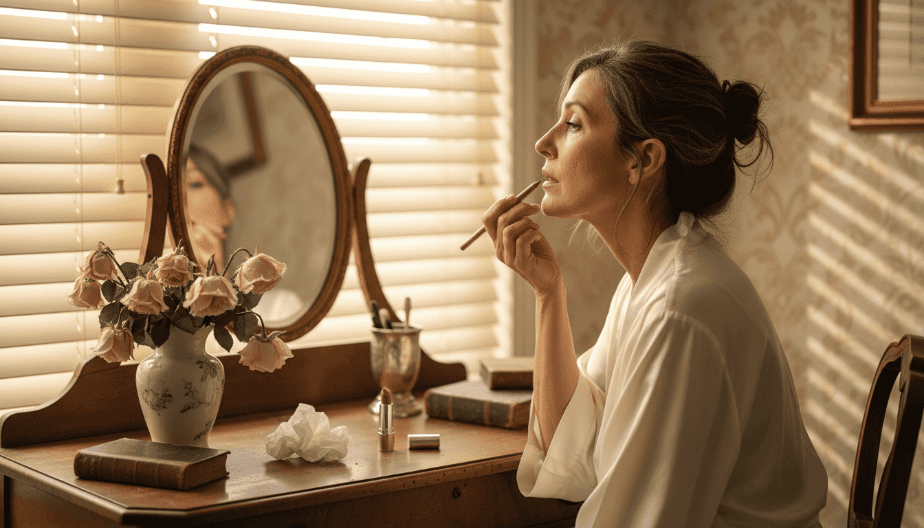 Mature woman using dirty rose lip liner