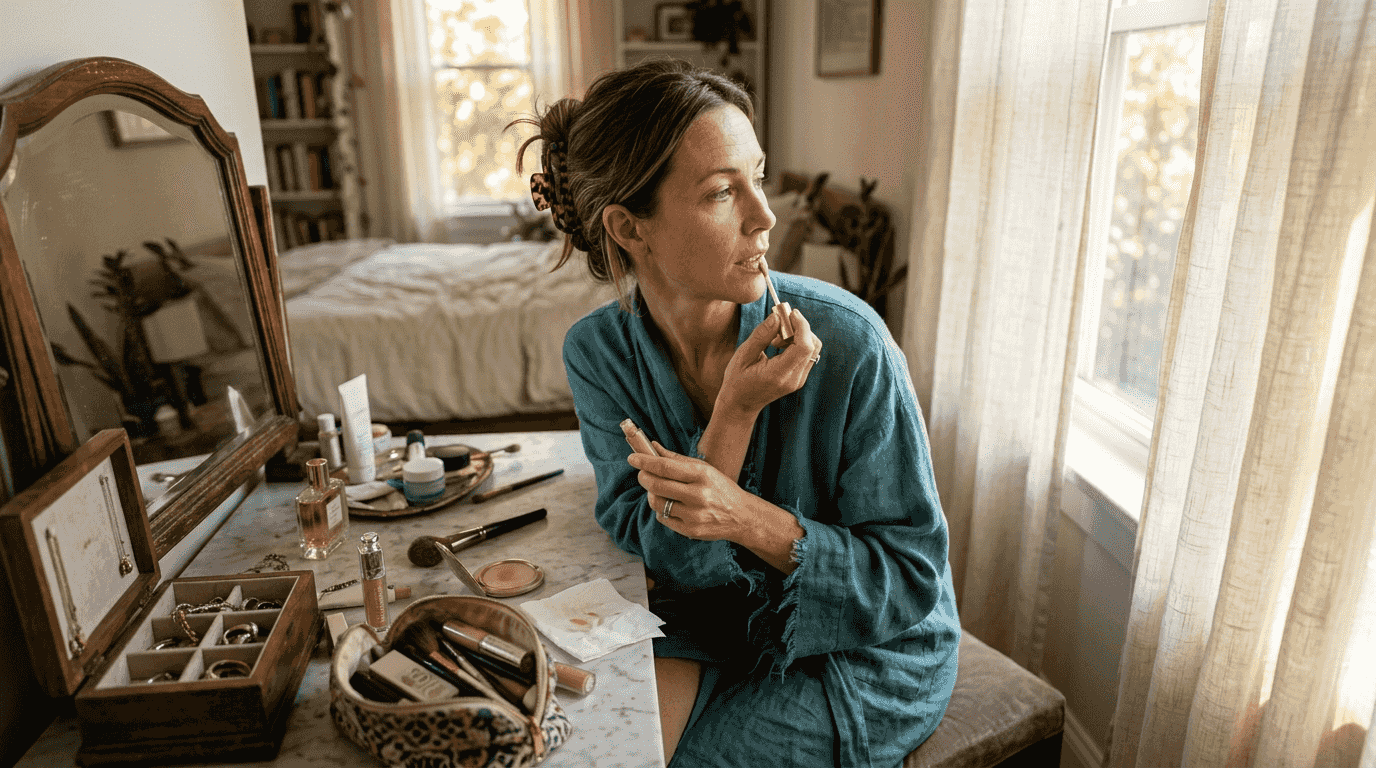 Woman over 40 applying lip plumper