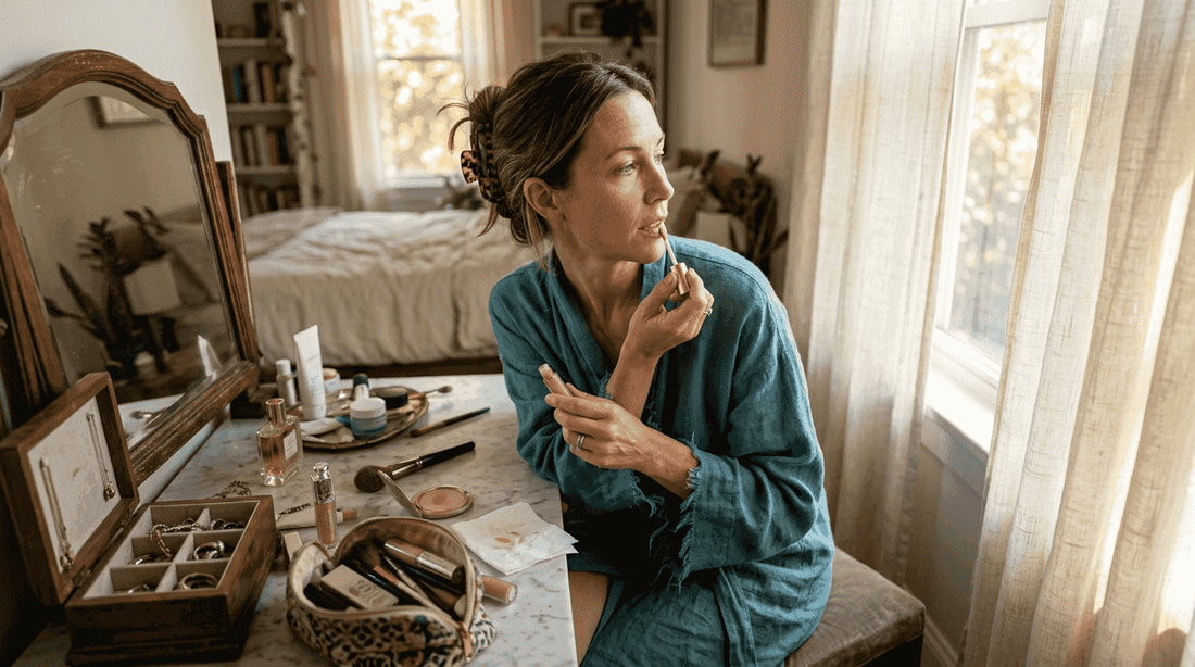 Woman over 40 applying lip plumper
