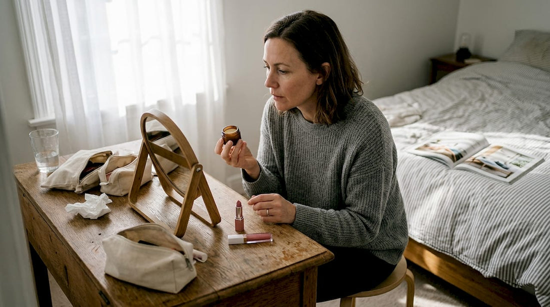 Woman choosing between lip products