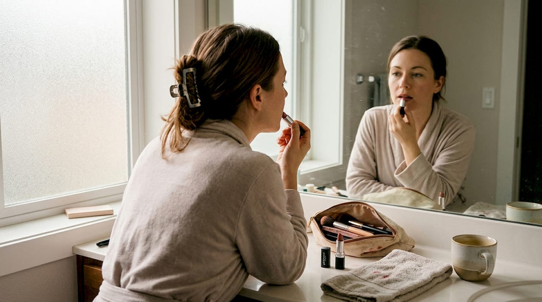 Woman applying pH reacting lipstick