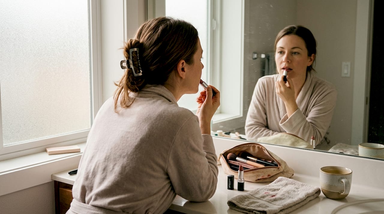 Woman applying pH reacting lipstick