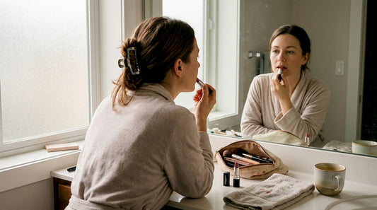 Woman applying pH reacting lipstick