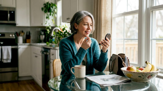 Woman applying gloss stain at kitchen table