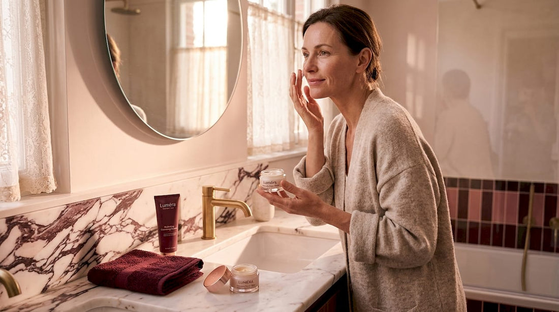 Woman applying beauty balm in morning