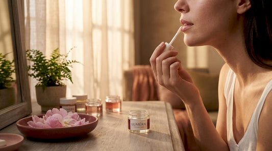 Person applying lip oil for hydration
