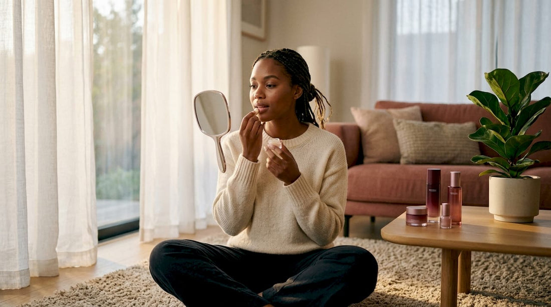 Woman applying natural lip plumper in morning light