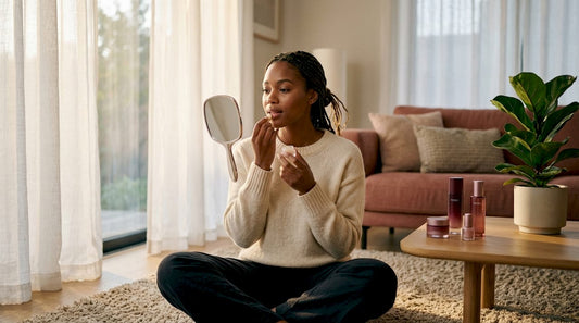 Woman applying natural lip plumper in morning light