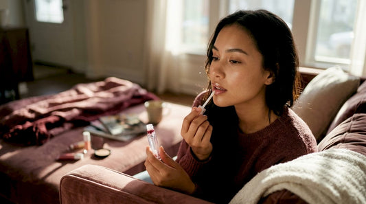 Woman applying lip plumper on lips