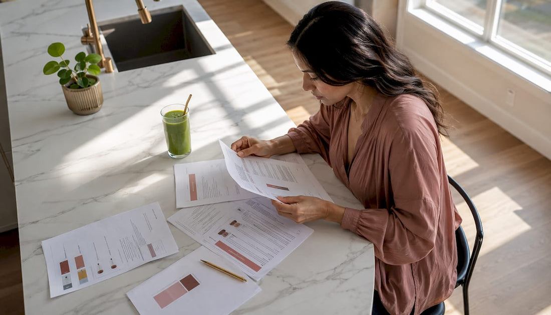 Woman reviewing cosmetics cruelty-free policy papers