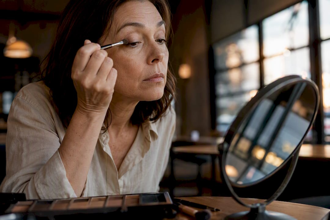 Woman applying soft smokey eye makeup