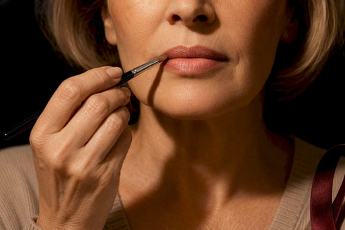 Woman blending lip makeup for fuller lips