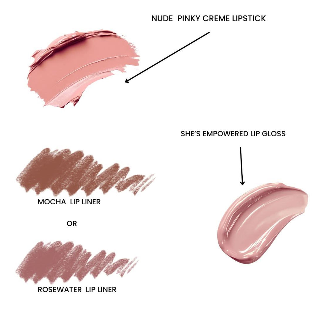 Pink and nude gloss and lip liner swatches