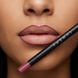 Berry lip liner applied - neat liner outline, true brand pencil